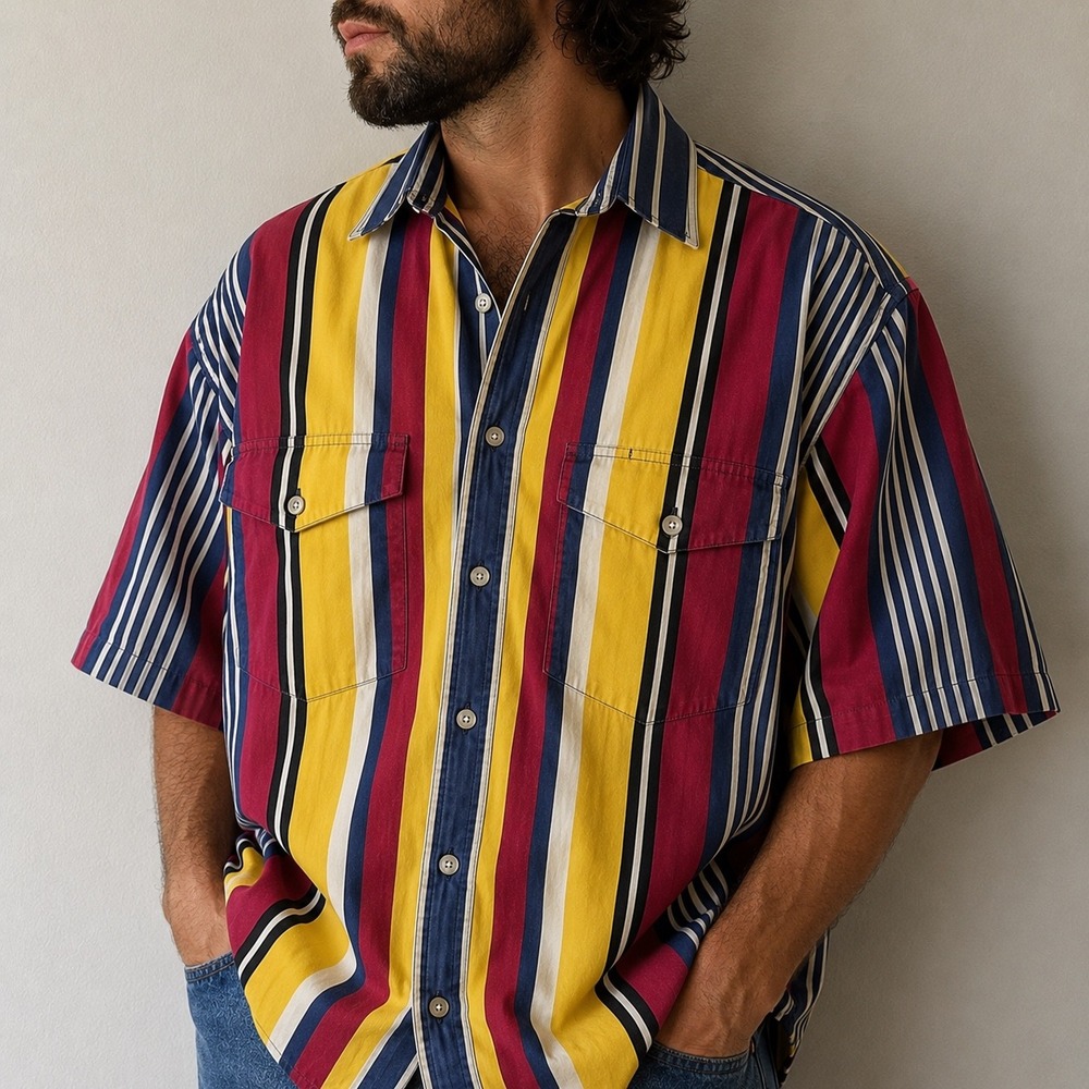 Vintage 90s Wrangler Multicolor Vertical Stripe Western Shirt XL Cowboy Rodeo